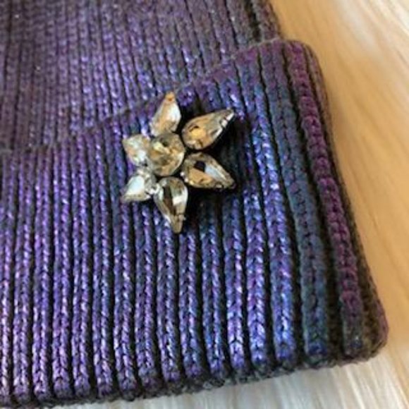 Metallic Knit & Fox Fur PomPom Hat main image 9